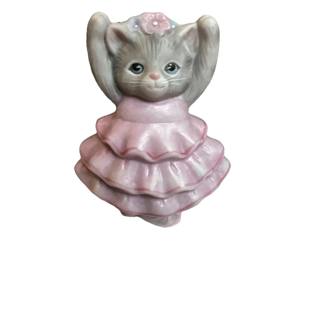 Schmid Kitty Cucumber Gray Tabby Cat in Pink BALLERINA Tutu Dress Ceramic 1986